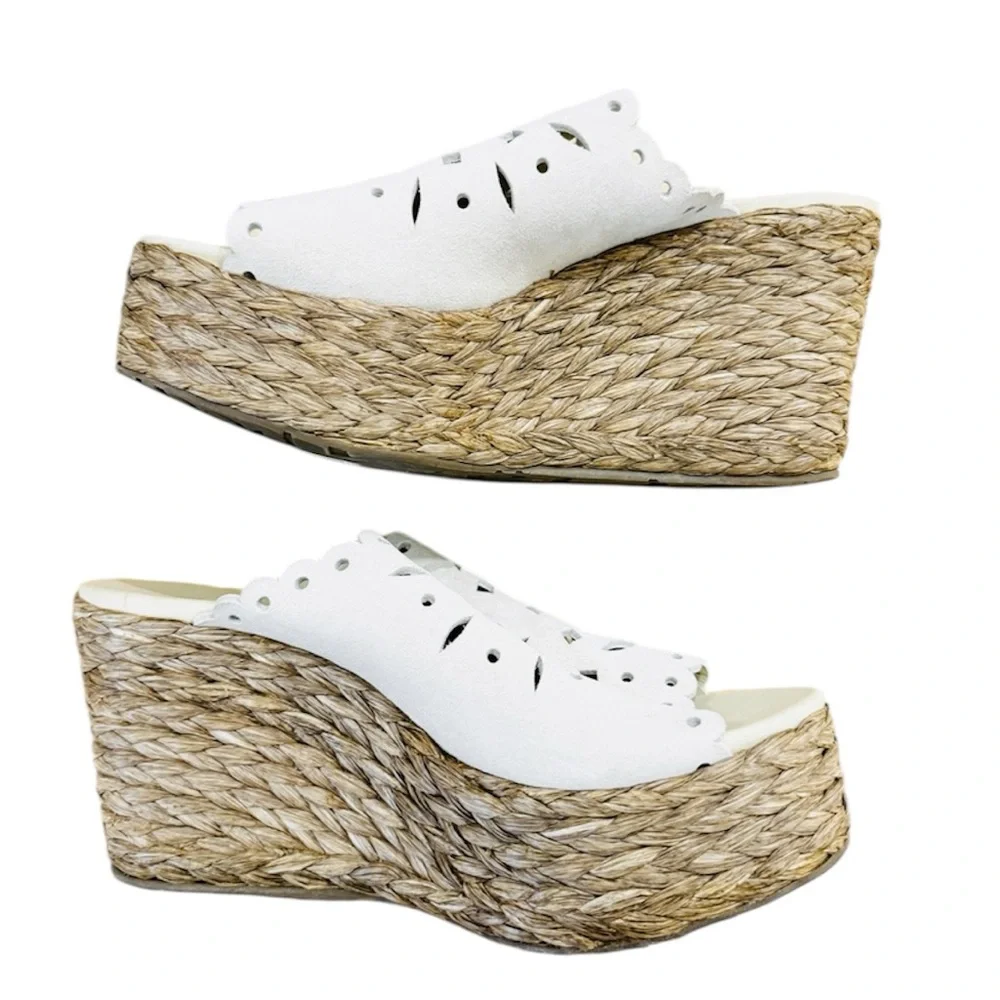 PEDRO GARCIA Leather lazer cut-out Wedge Espadrilles NEW